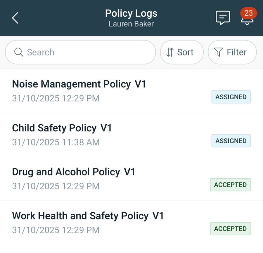 Policy Logs Insurance Viewing Policy Logs (App)