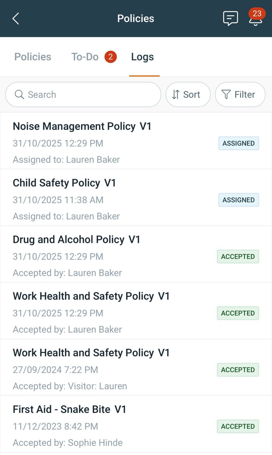 Viewing Policy Logs (App)