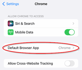 Chrome settings for default browser app