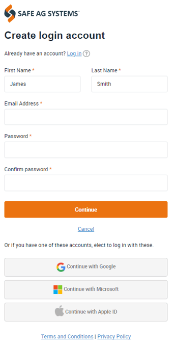 create a login account screen
