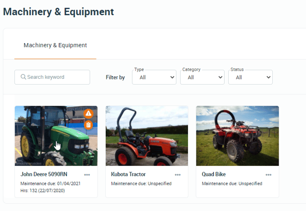 machinery and equipment - inventory tiles