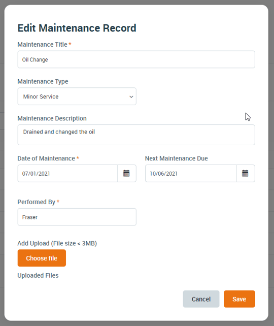 edit maintenance record