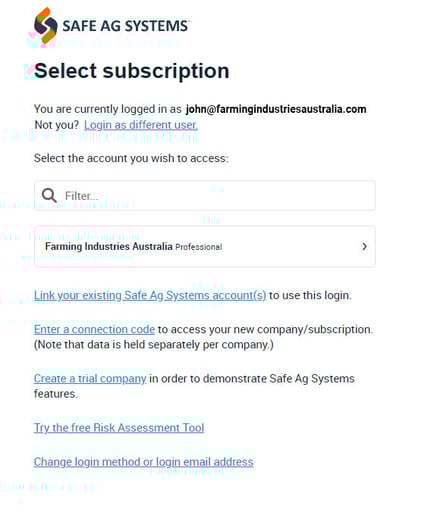 Select a subscription screen