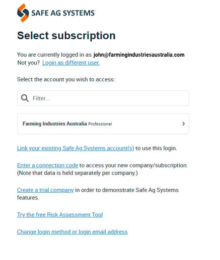 Select a subscription screen