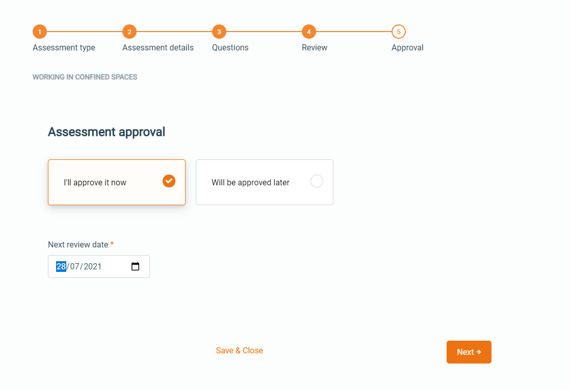 submitting the assessment for approval