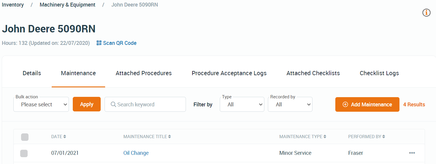 inventory management maintenance records