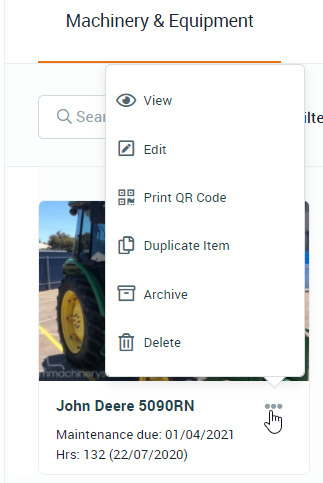Machinery and Equipment - 3 dot menu