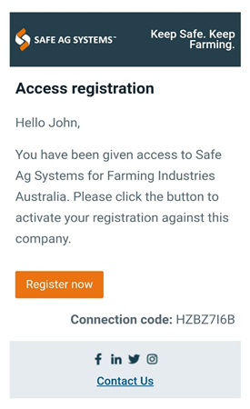 Access registration email copy